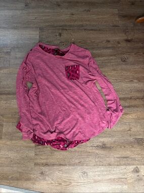 Bit & Bridle Pink Long Sleeve Layered-Look Top with Animal Print Pocket